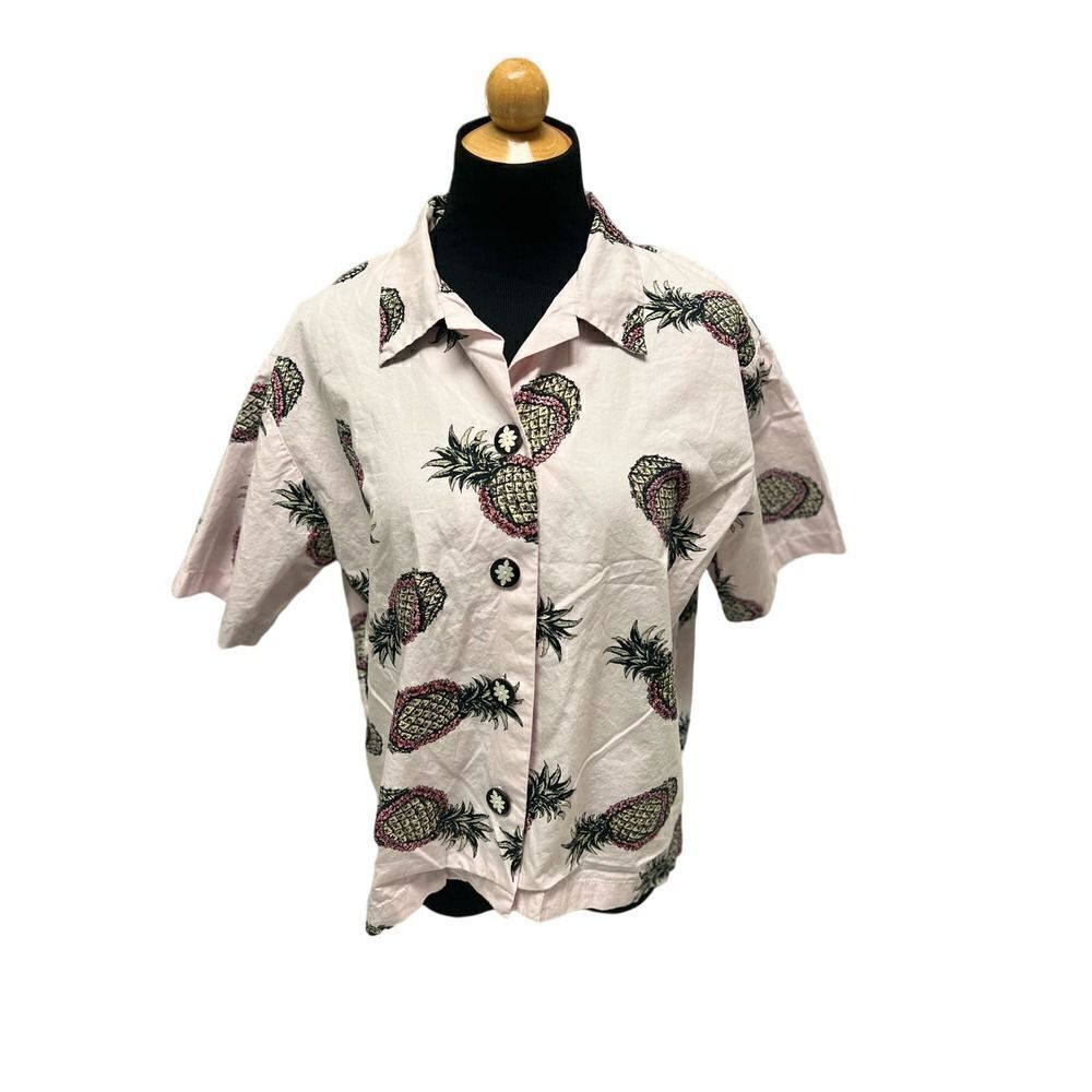 KIYOMI ALOHA PINK SHIRT PINEAPPLE AND LEI SIZE LARGE